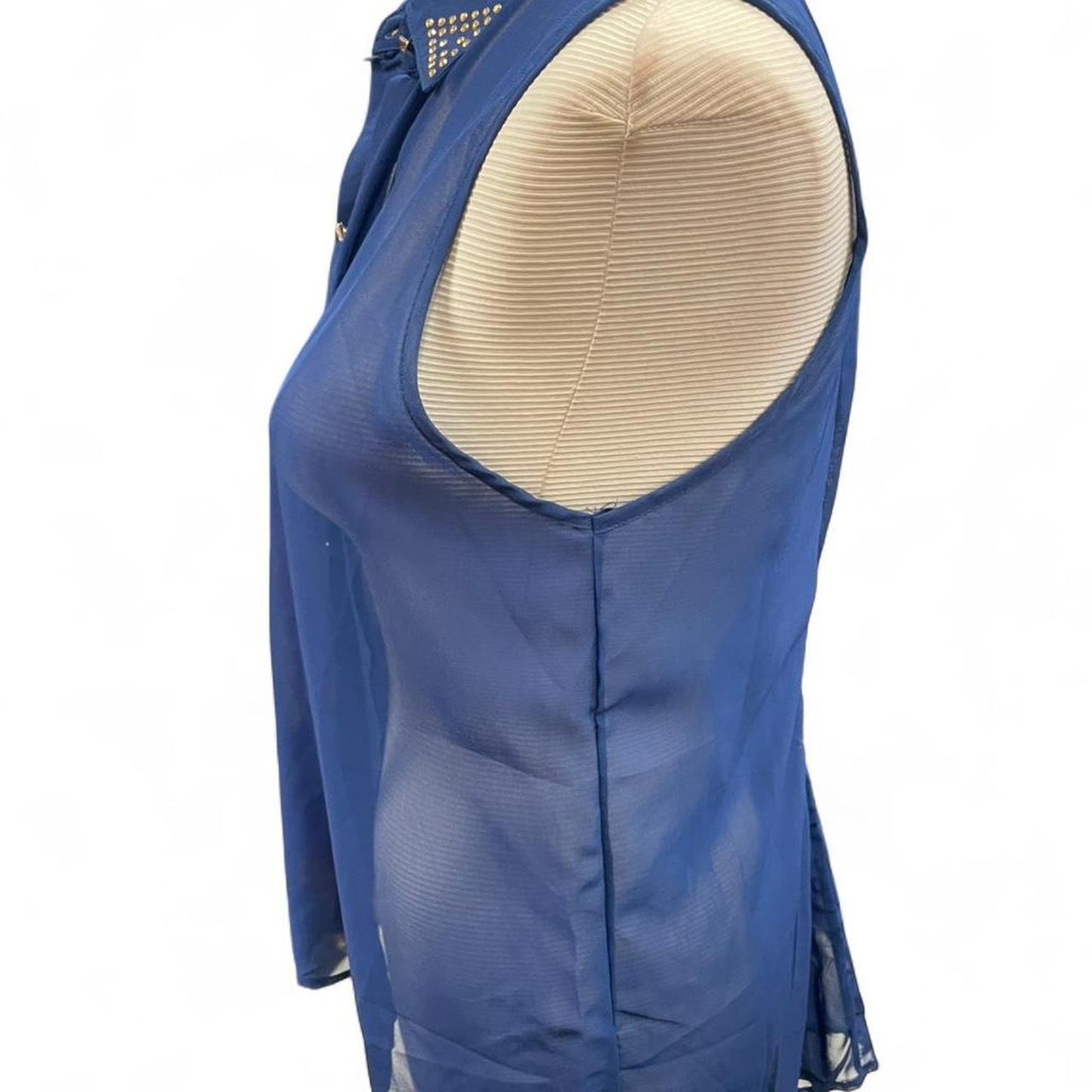 Blue sheer mesh button up