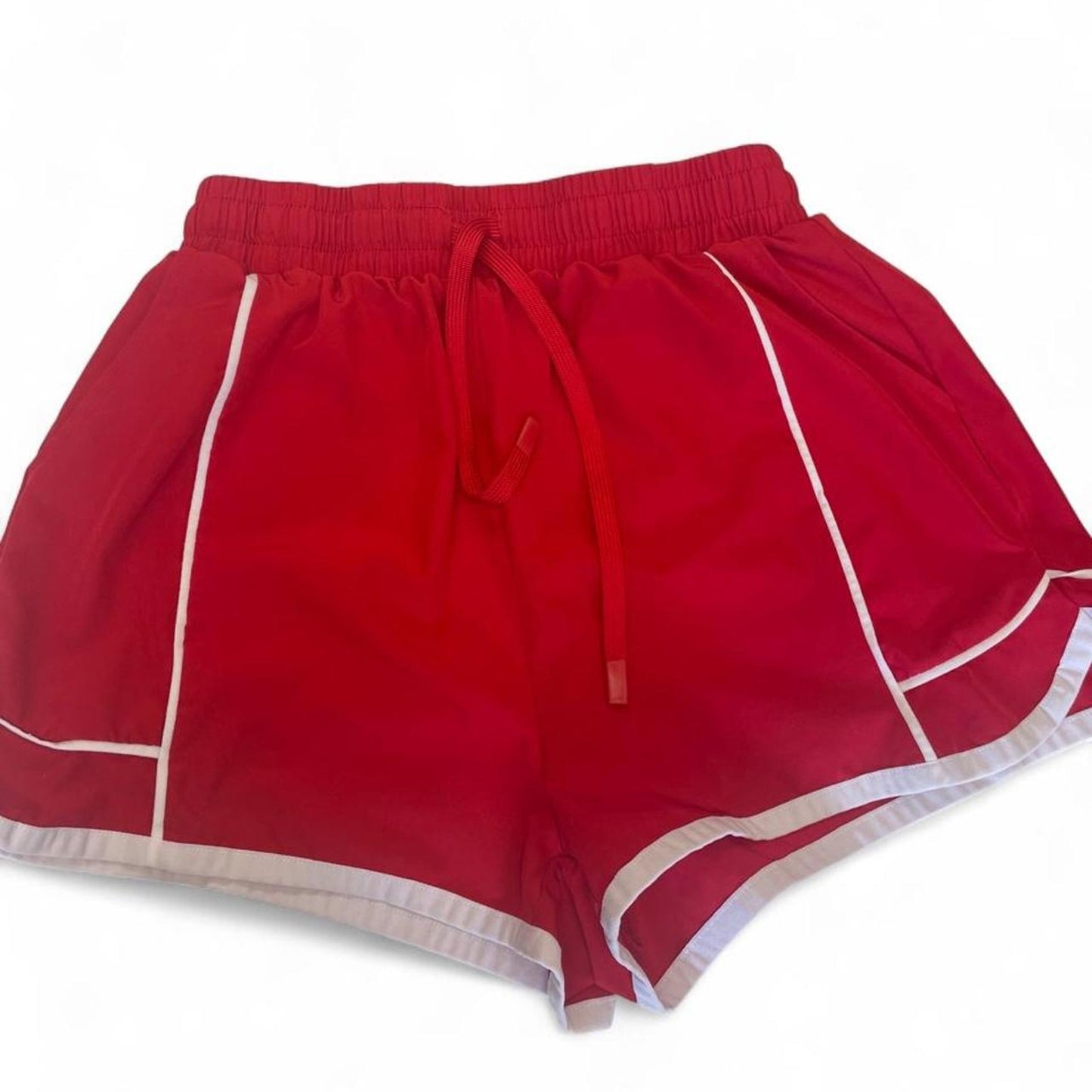 Red shorts with white trim