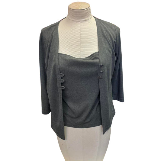 Grey cropped cardigan with button