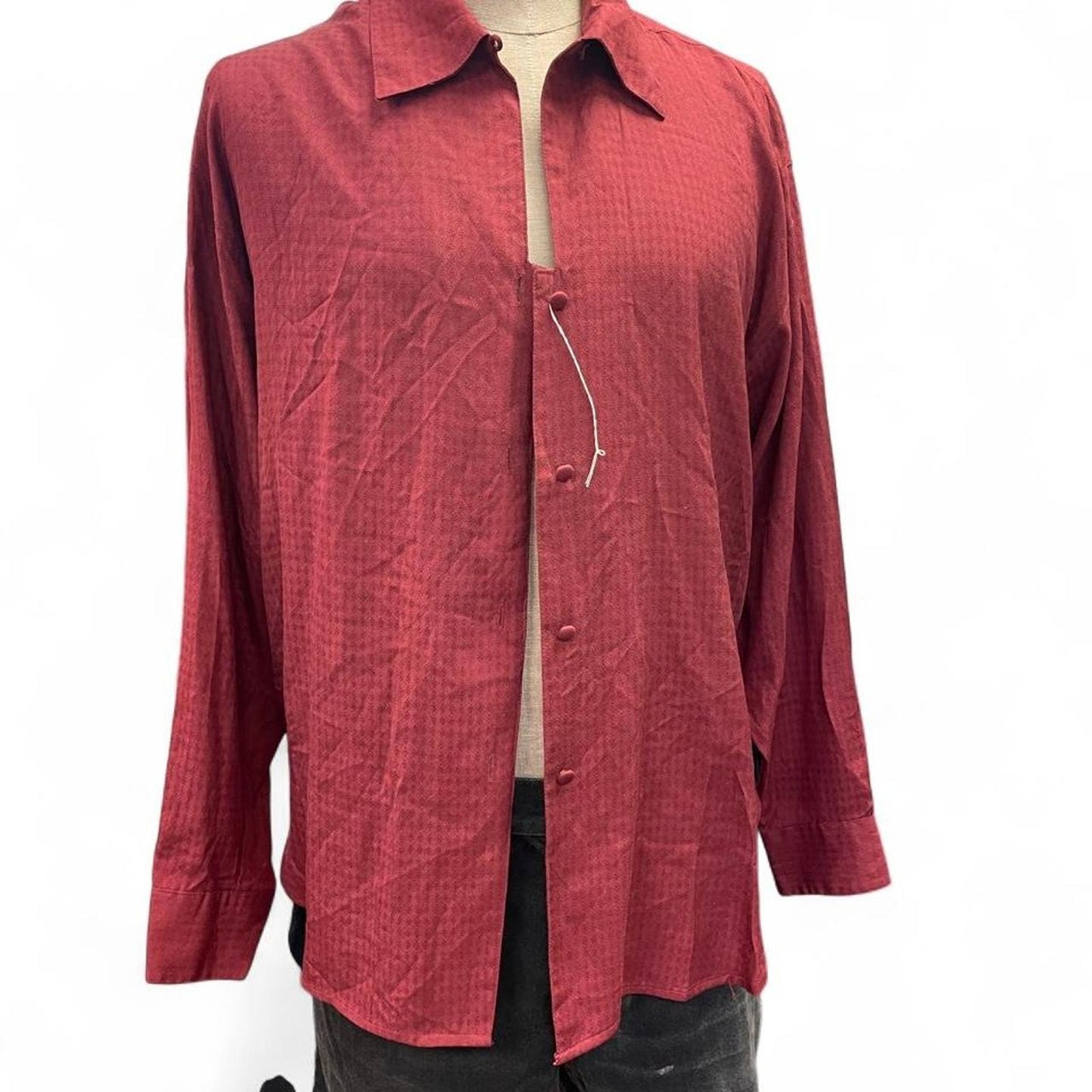 Red silk button up shirt