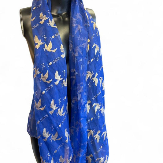 Blue and gold jesus scarf