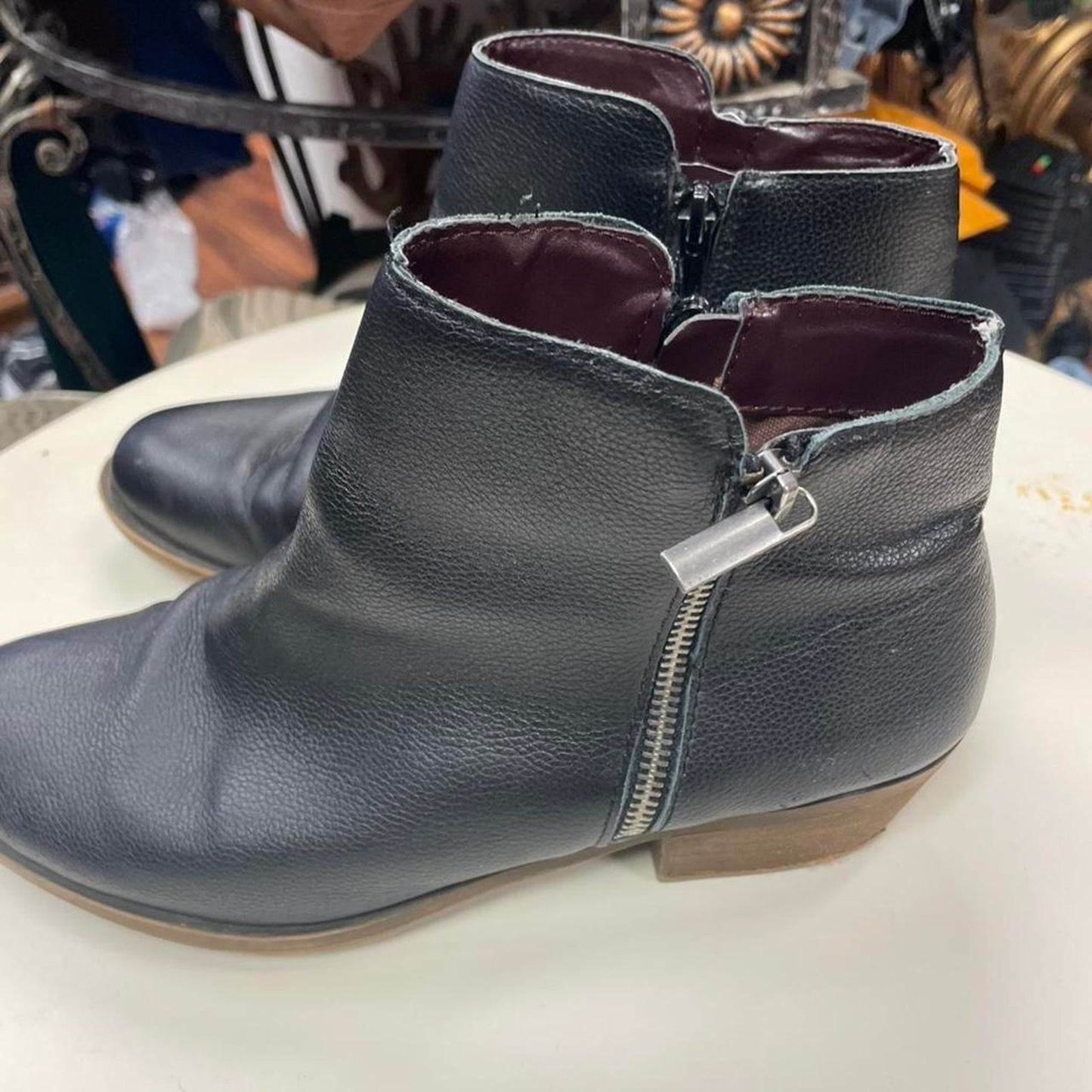 Black leather ankle boots with