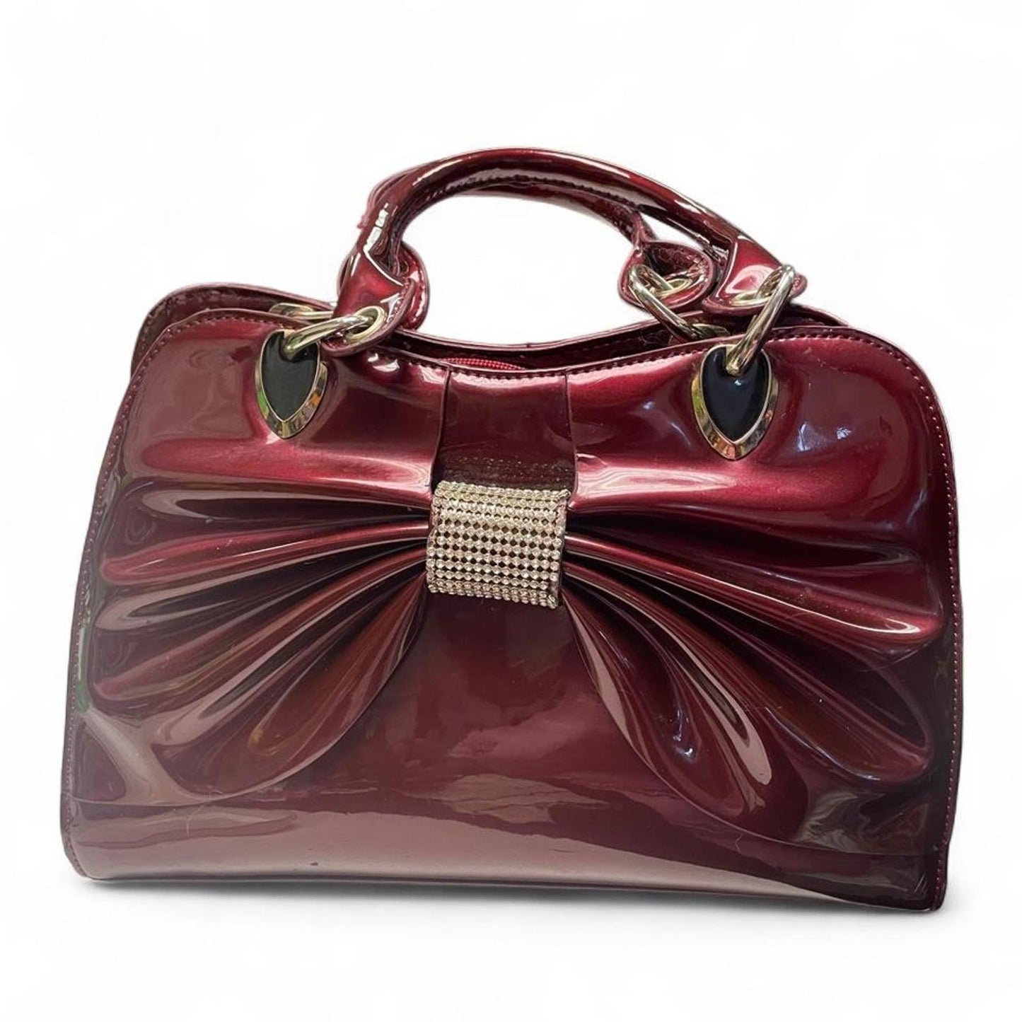 Burgundy patent leather bow handbag
