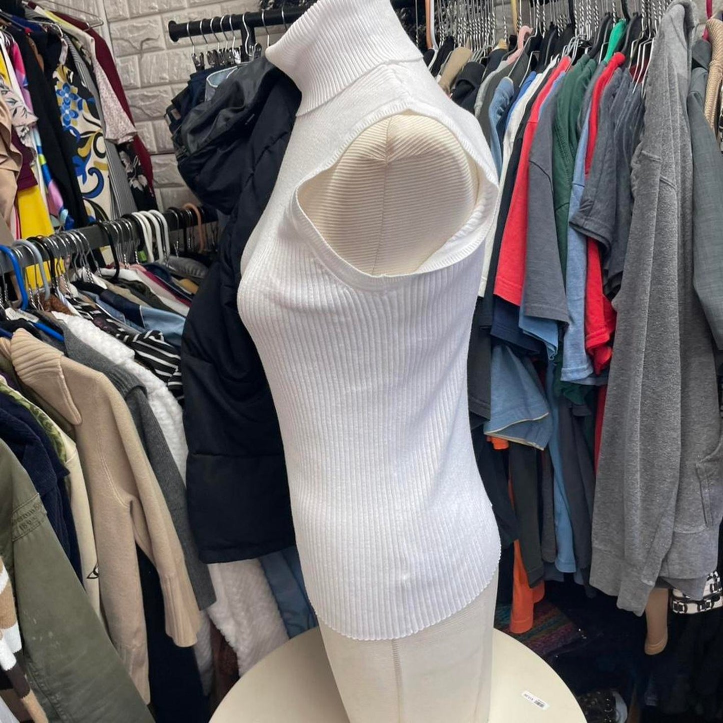White ribbed turtleneck tank top
