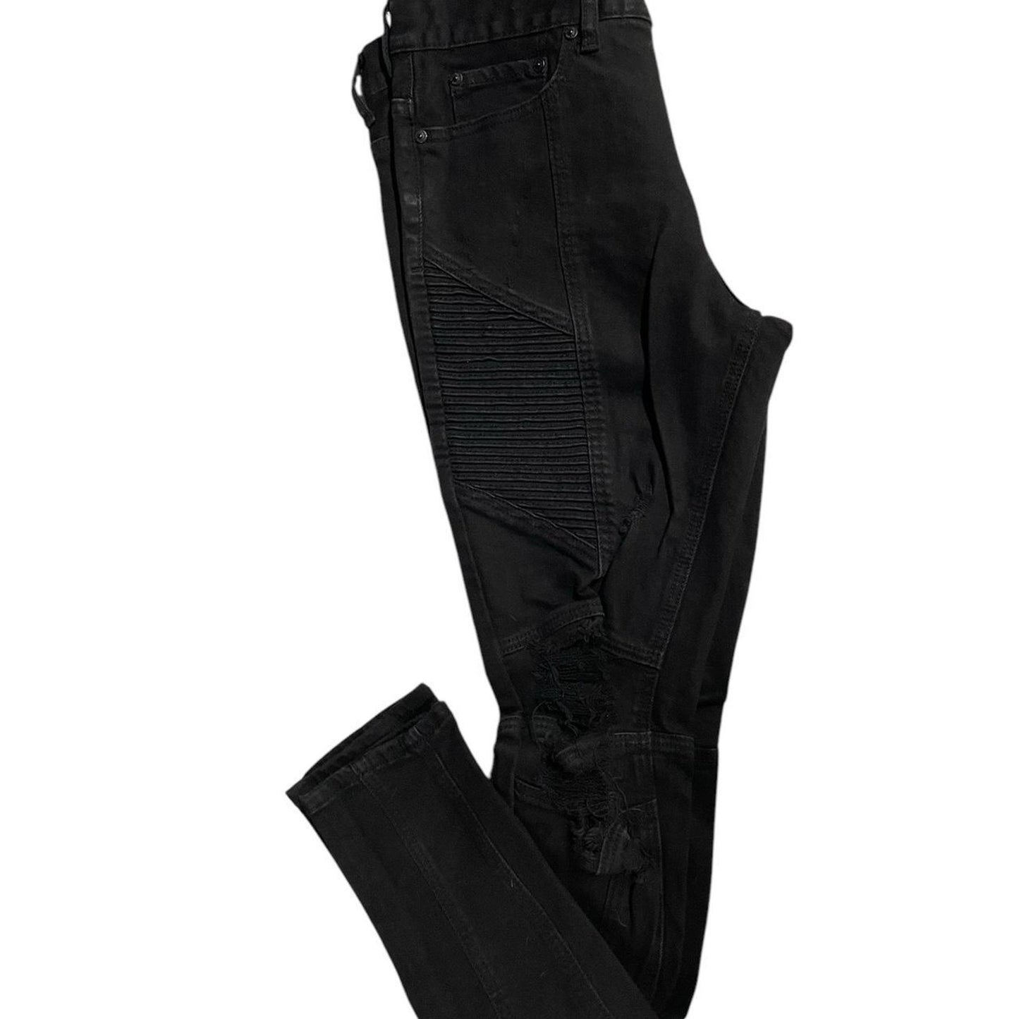Black denim biker jeans