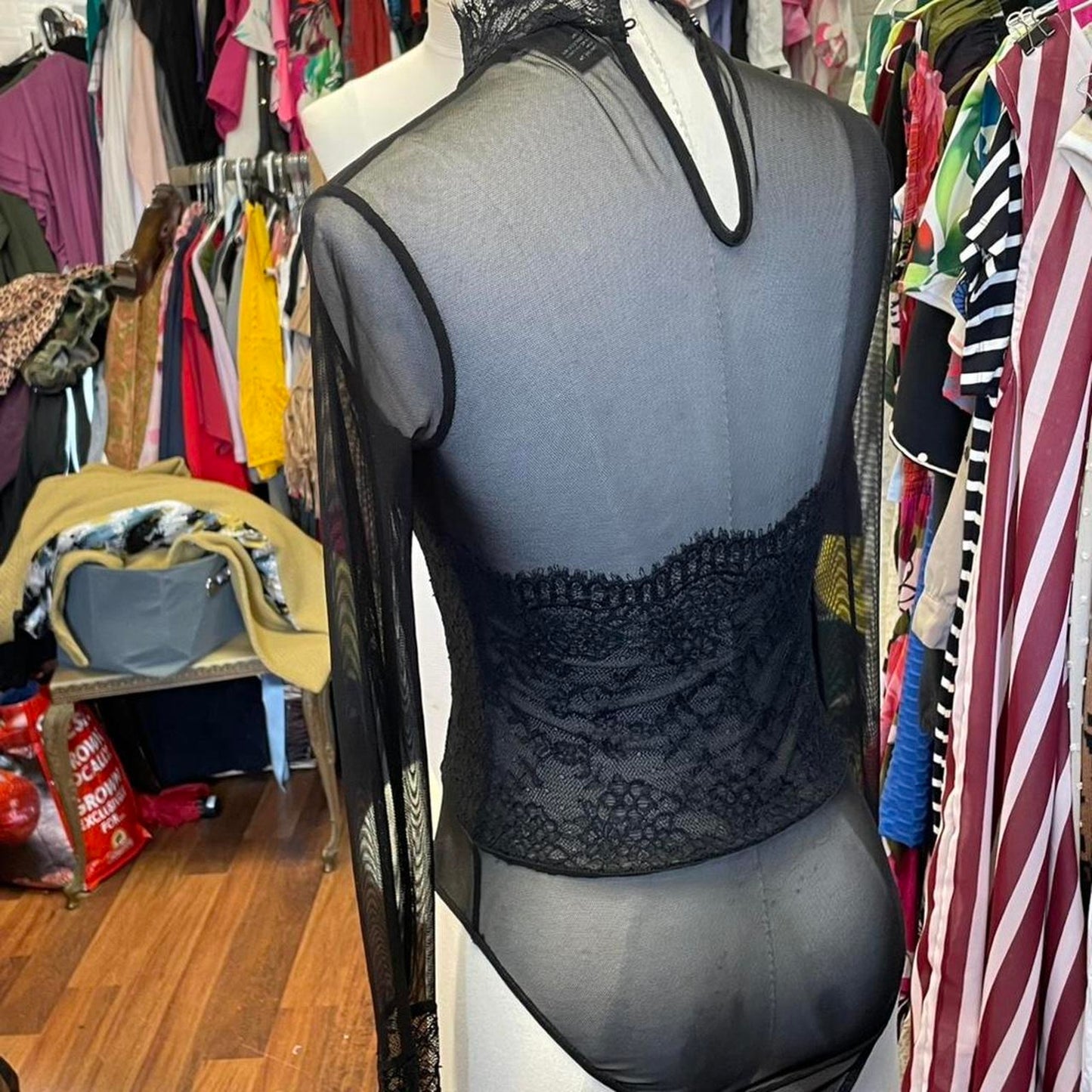 Black mesh lace long sleeve