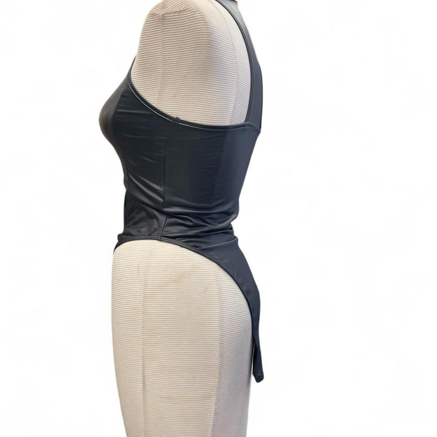 Black faux leather bodysuit