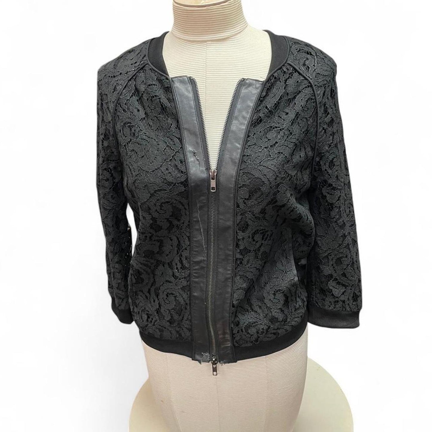 Black lace bomber jacket with