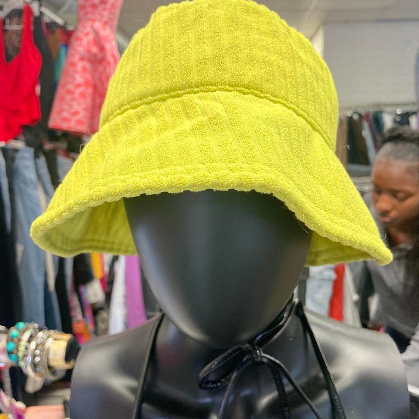 Yellow bucket hat with adjustable