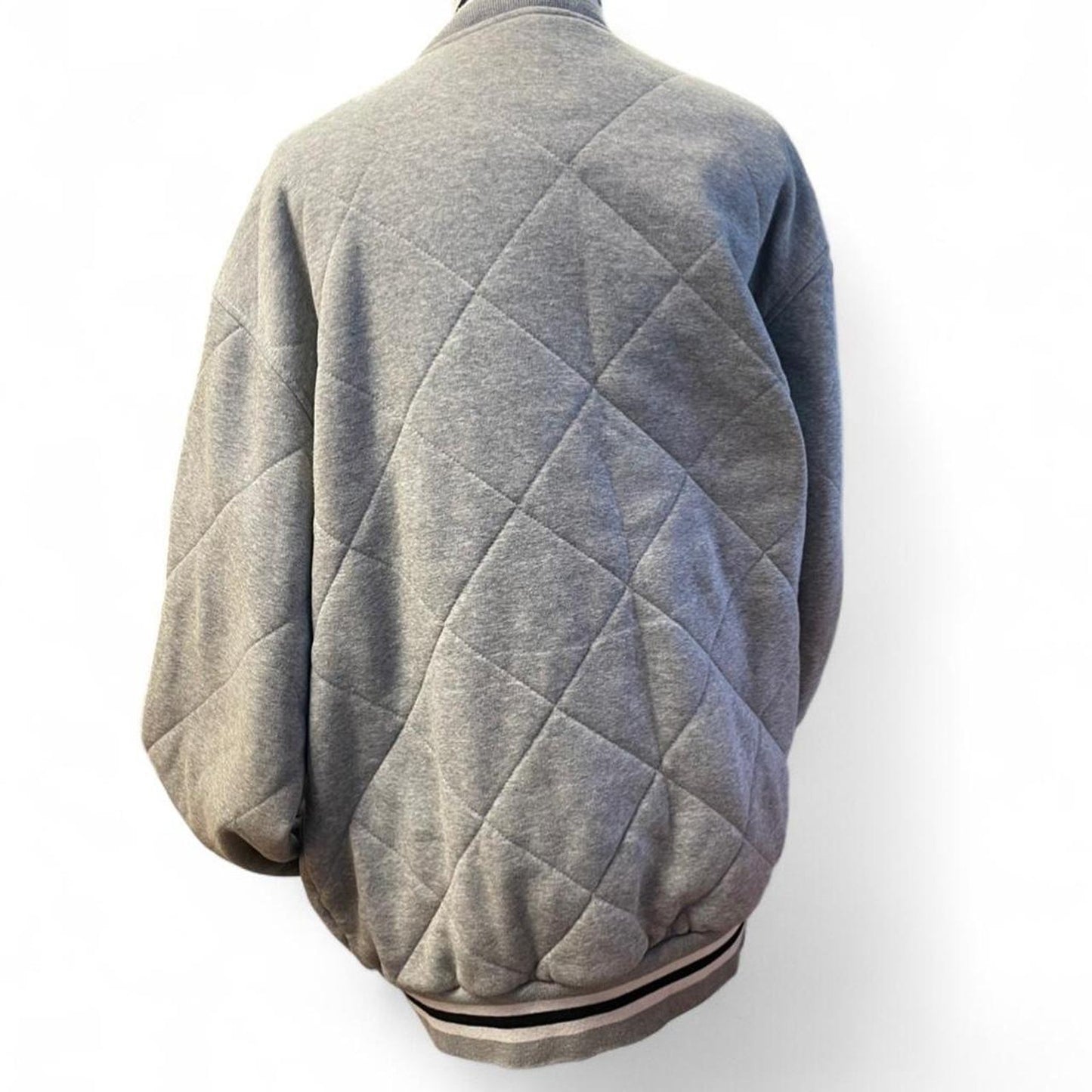 Grey quilted varsity jacket with