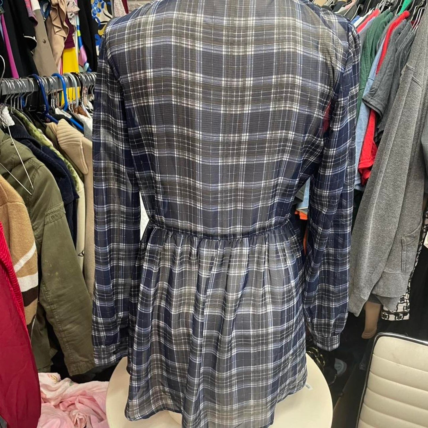 Navy blue plaid button up