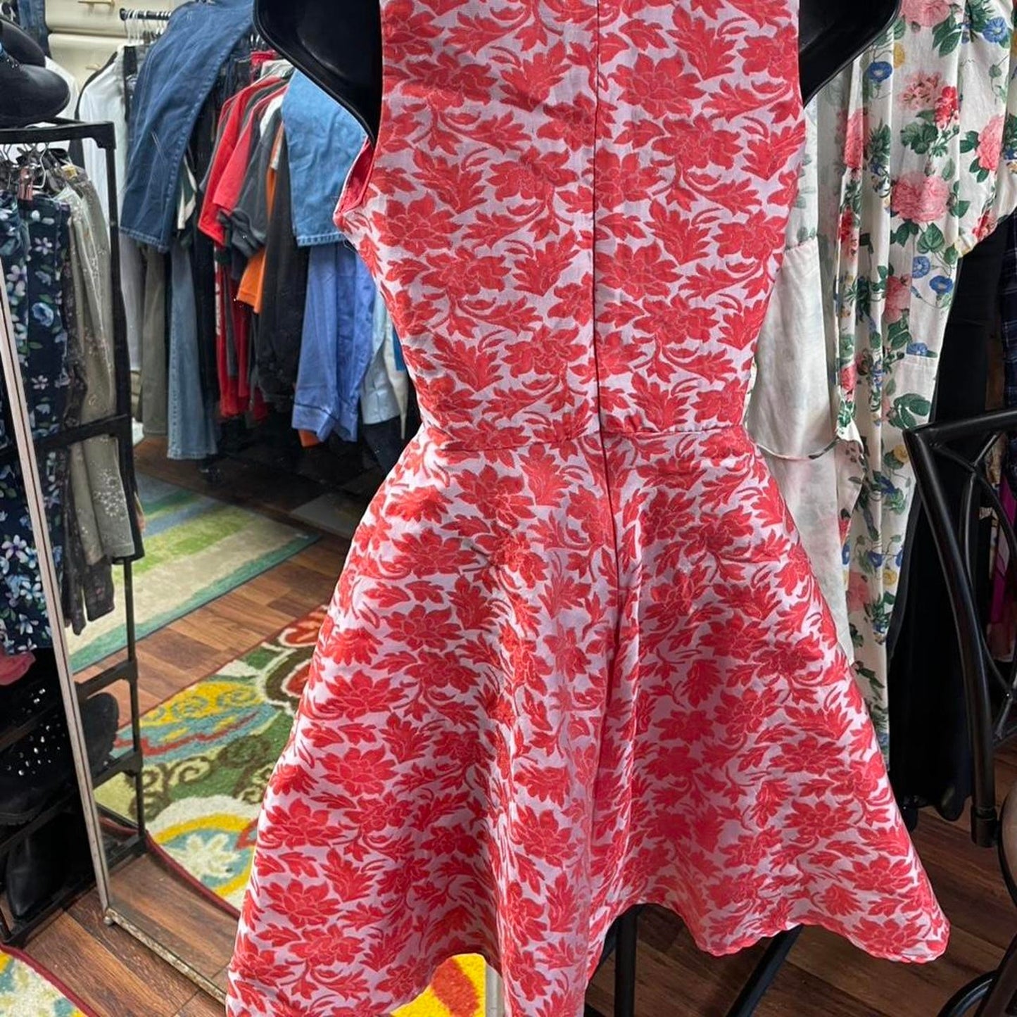 Red floral a line dress