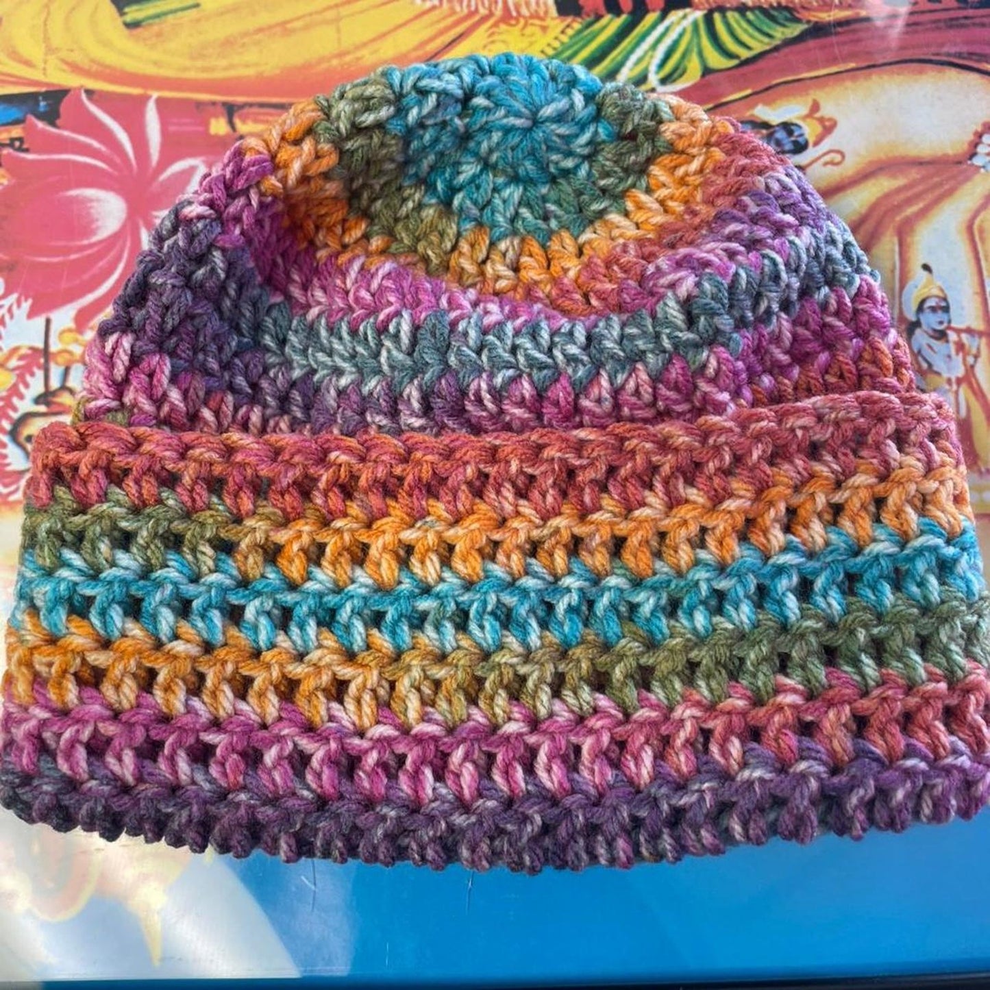 Handmade crochet rainbow beanie rainbow