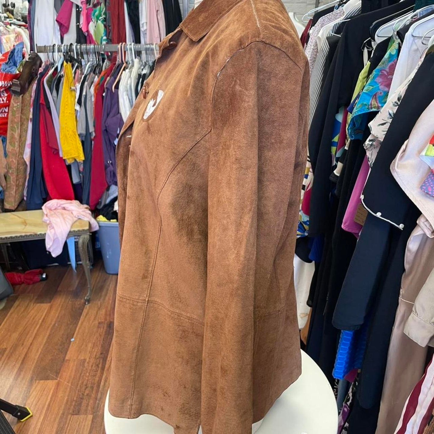 Brown suede leather jacket with
