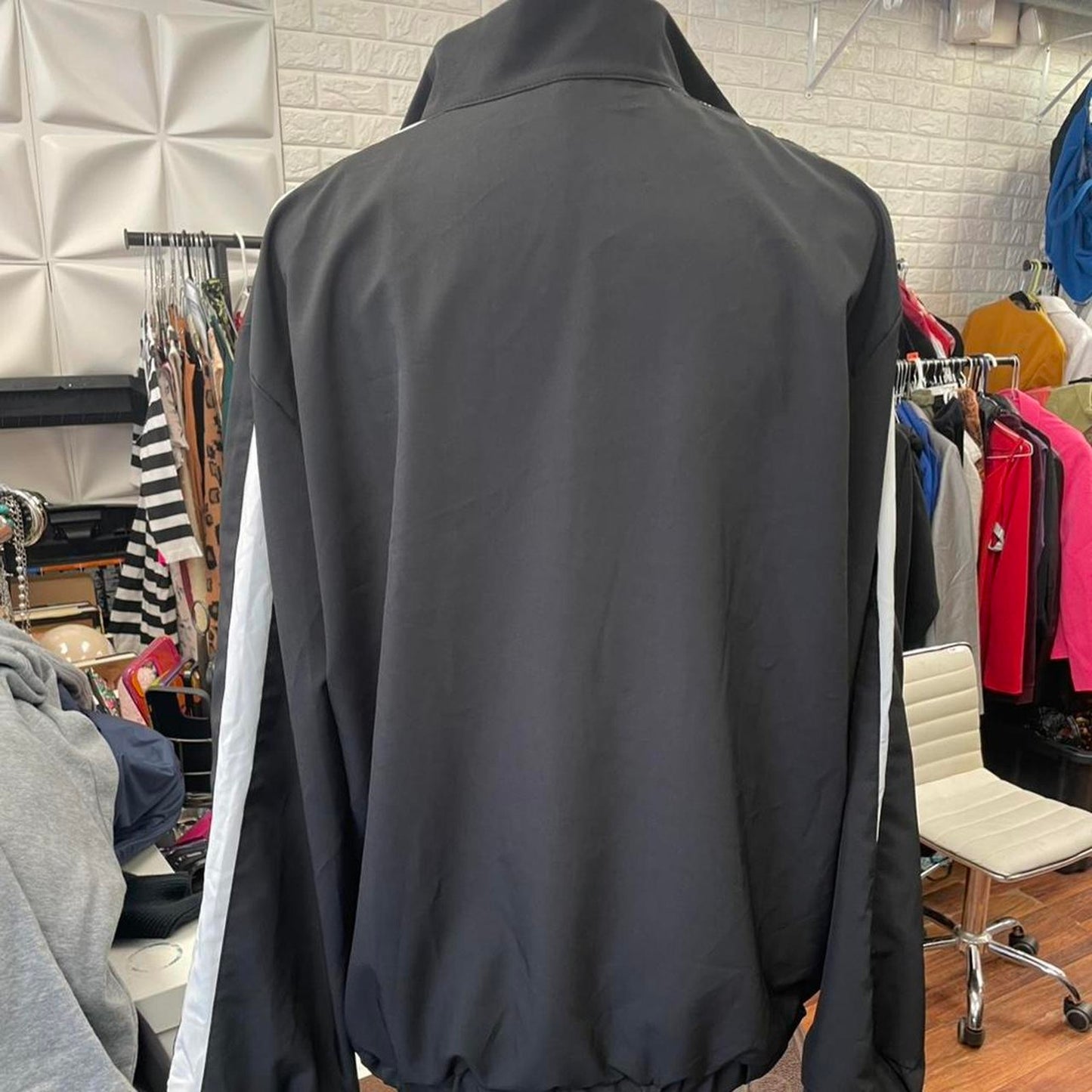 Black white striped windbreaker