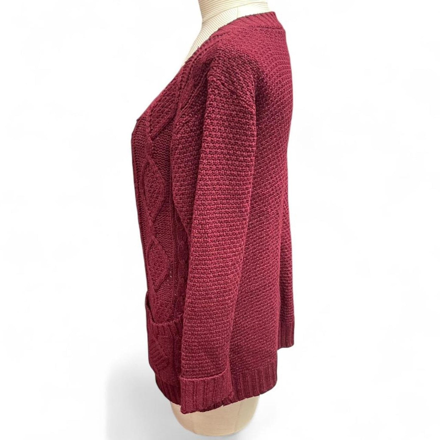 Burgundy cable knit cardigan