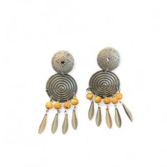 Silver and yellow beaded earrings