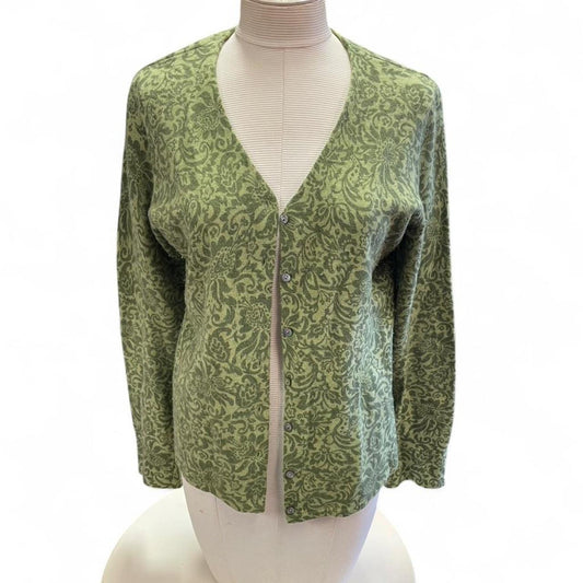 Green paisley cardigan with button up
