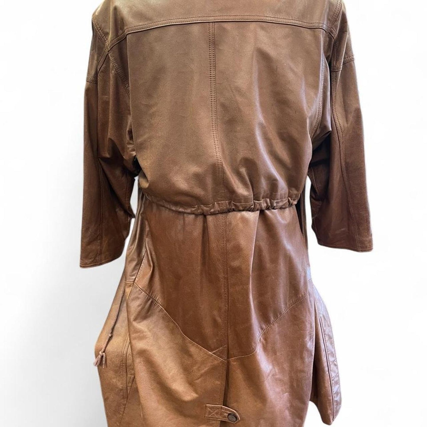 Brown leather trench coat