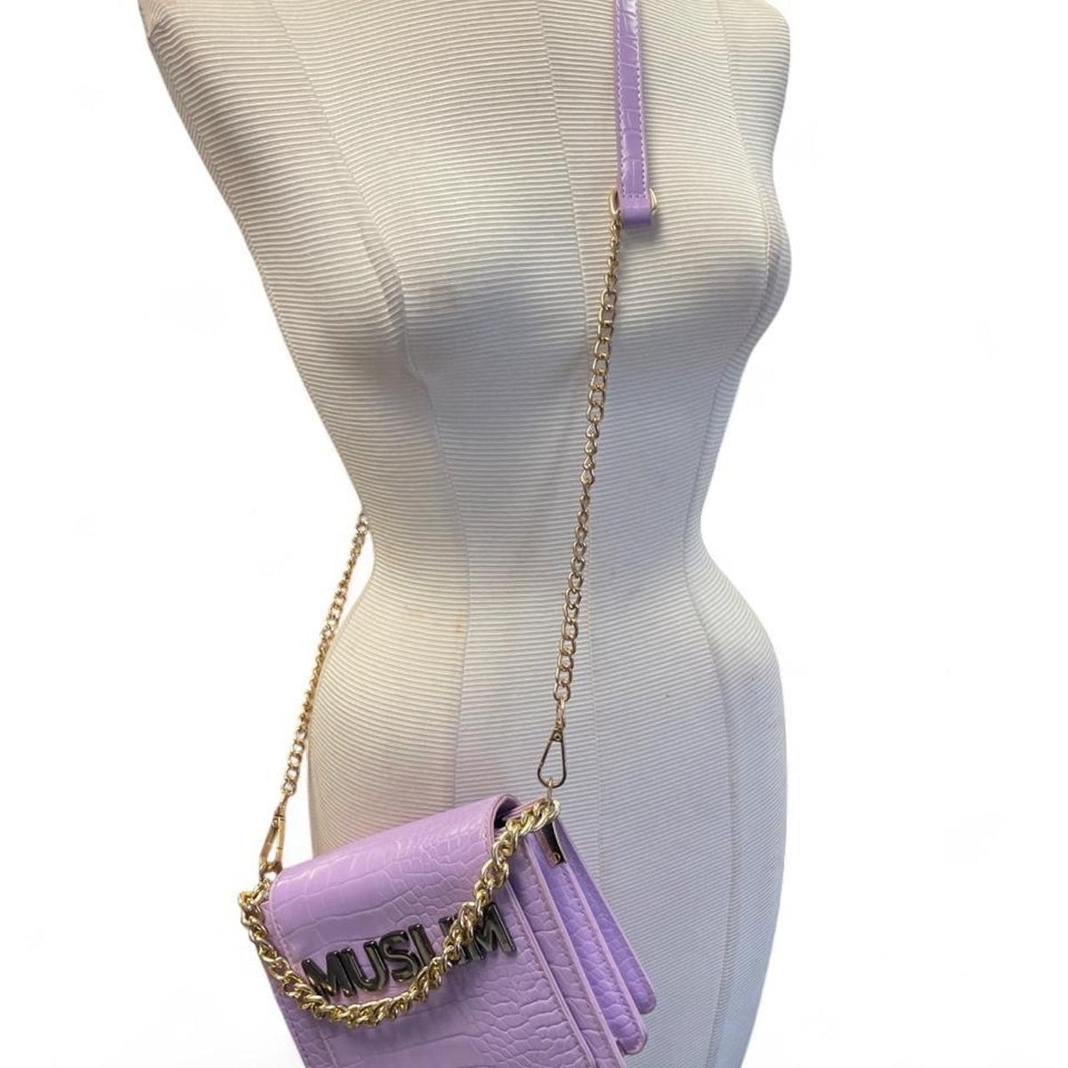 Purple crocodile textured crossbody bag