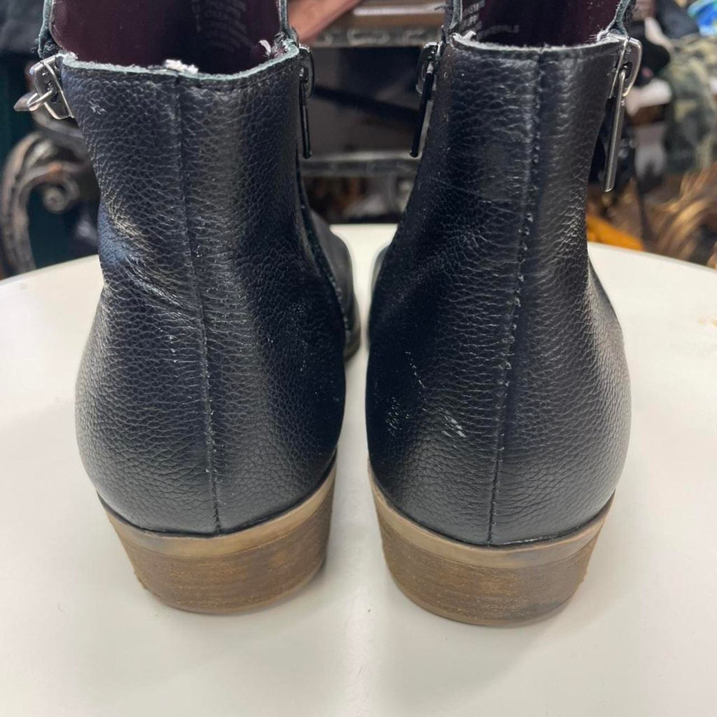 Black leather ankle boots with