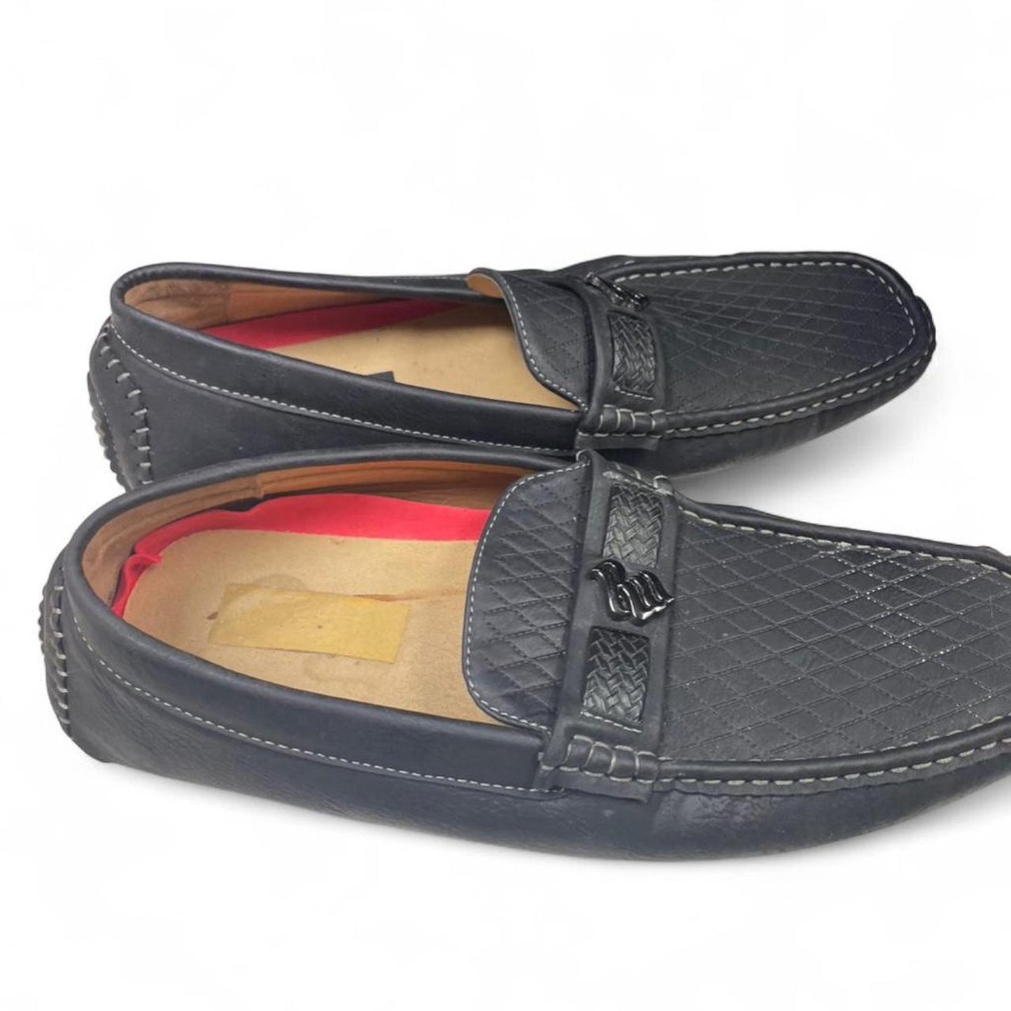Black leather loafers with silver