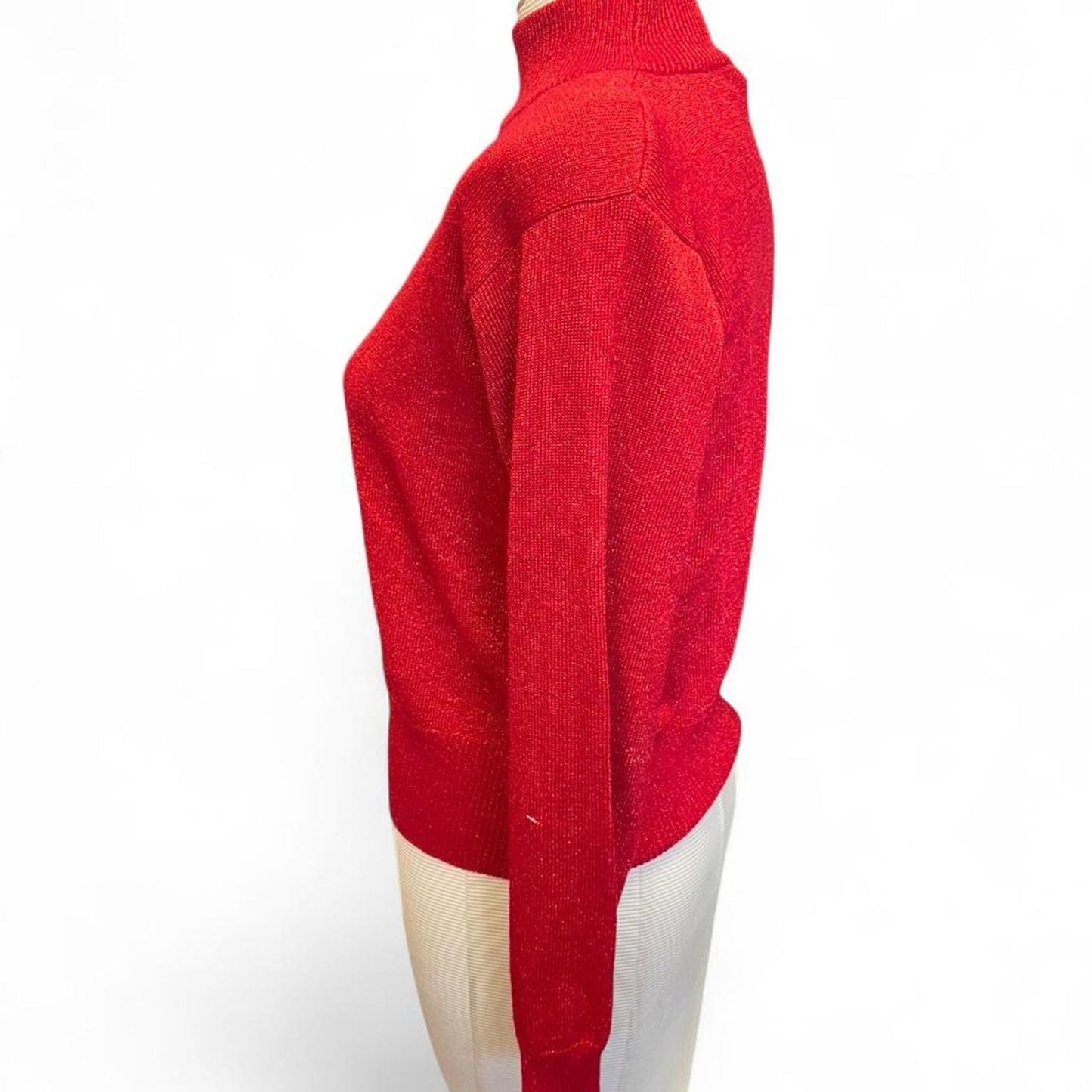 Red turtleneck sweater with metallic