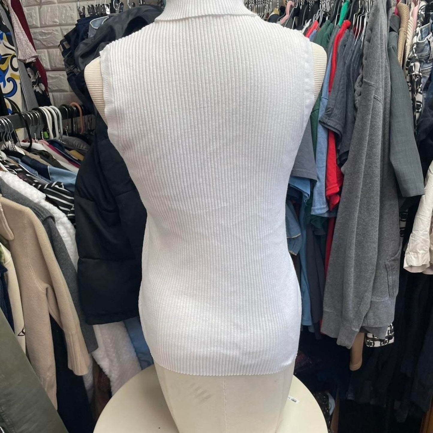 White ribbed turtleneck tank top
