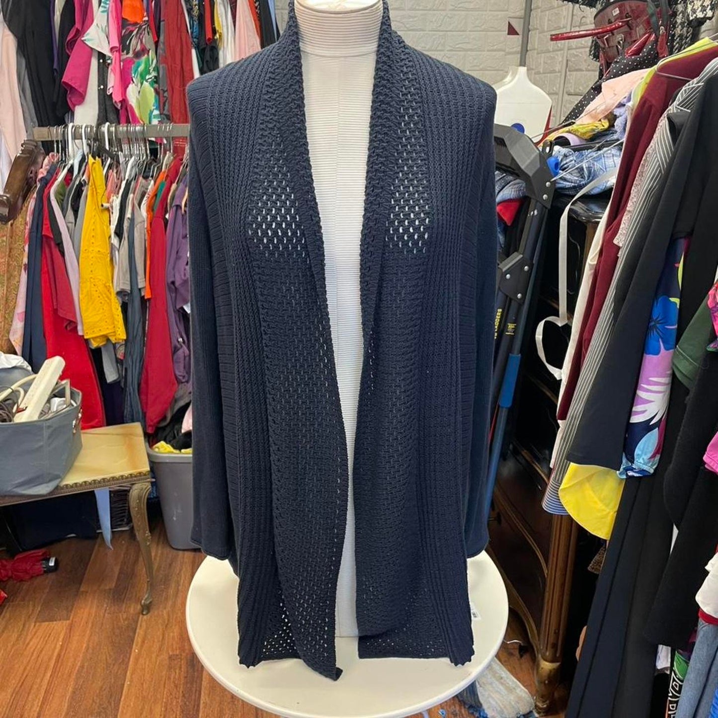 Navy blue knit cardigan with
