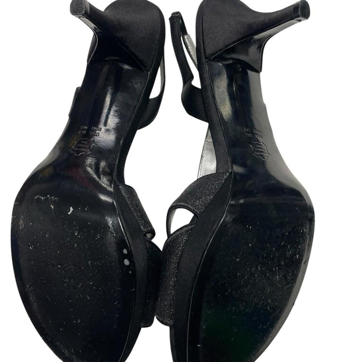 Black glittery kitten heel sandals