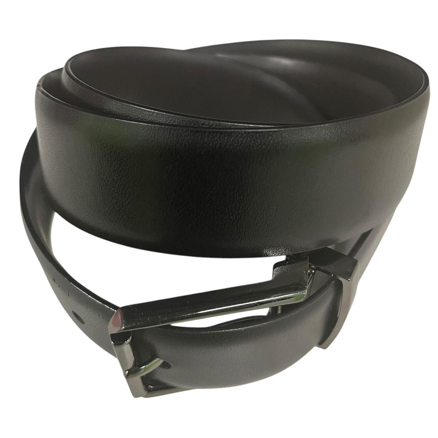Black leather belt with silver