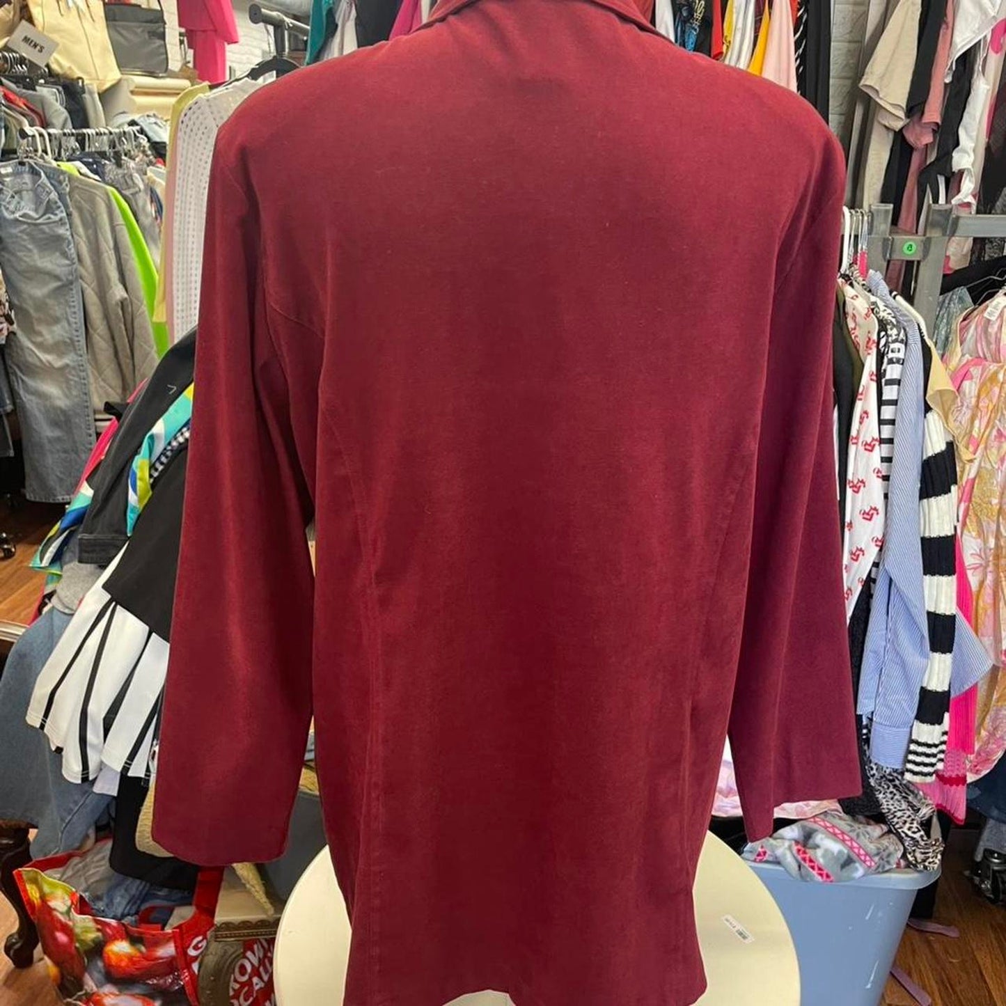 Burgundy button up blazer with