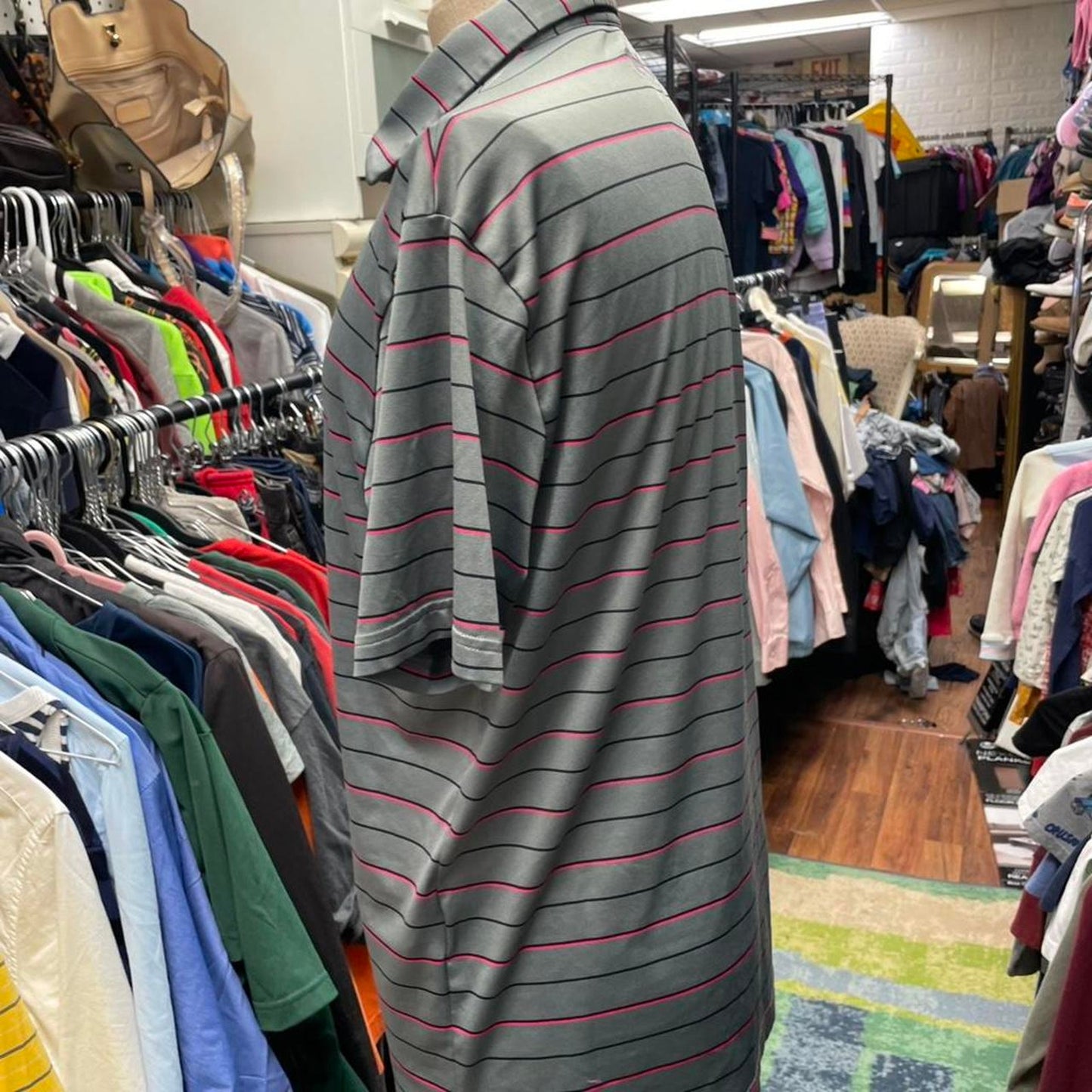Under armour grey striped polo