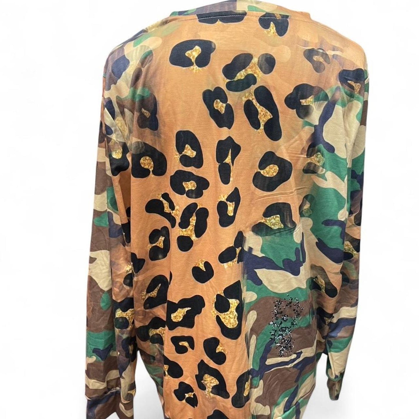 Leopard print mesh long sleeve