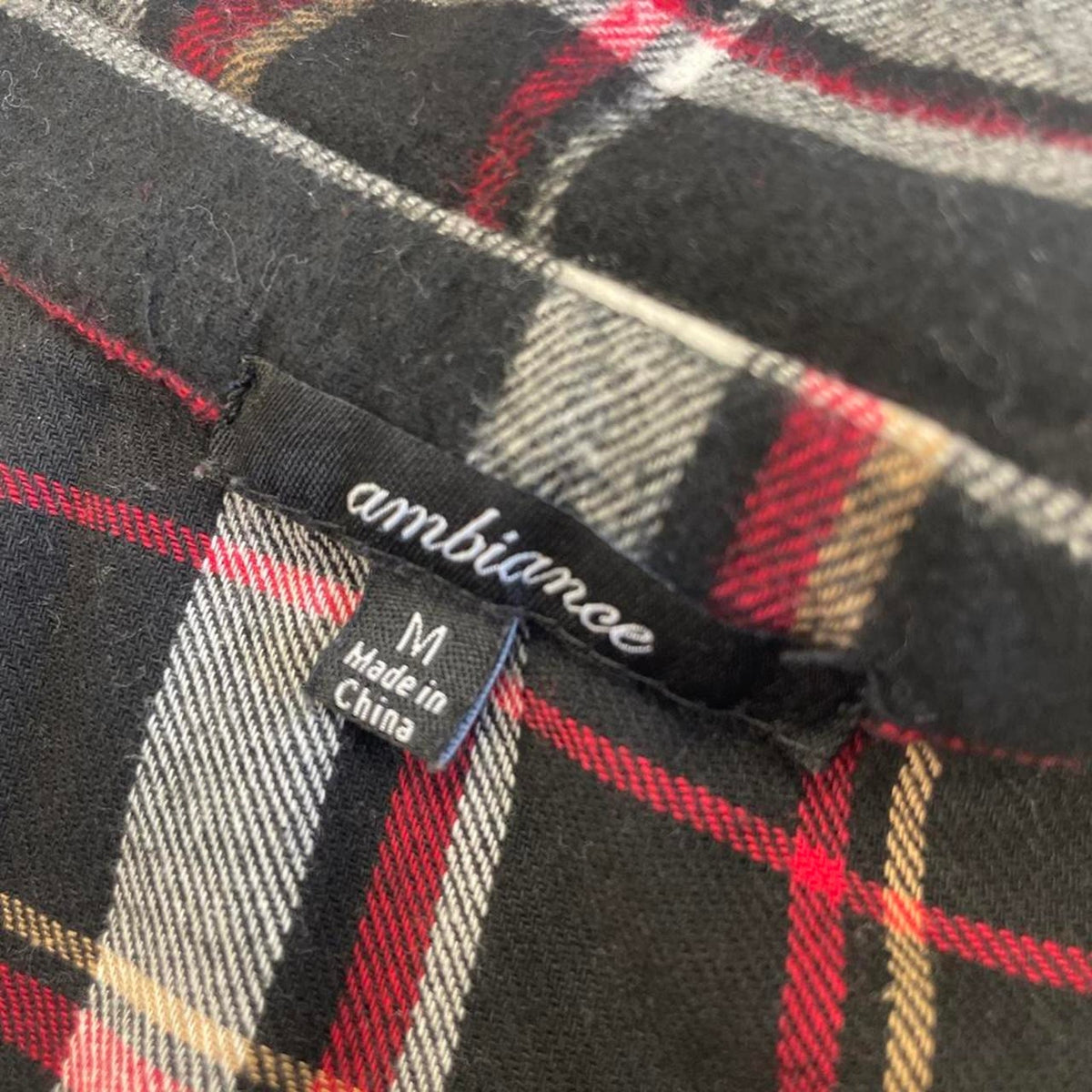 Black red and white plaid shirt