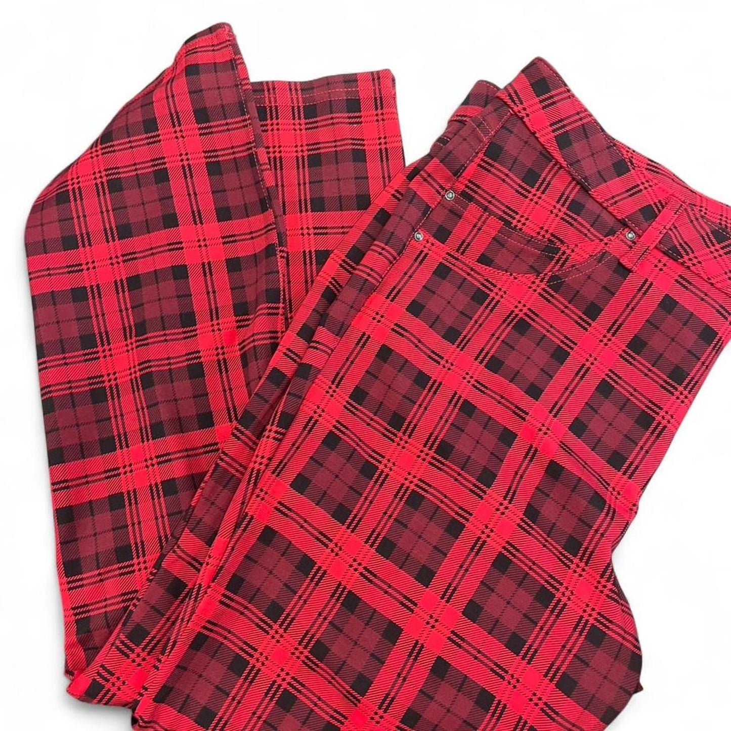 Redblack plaid pants with adjustable