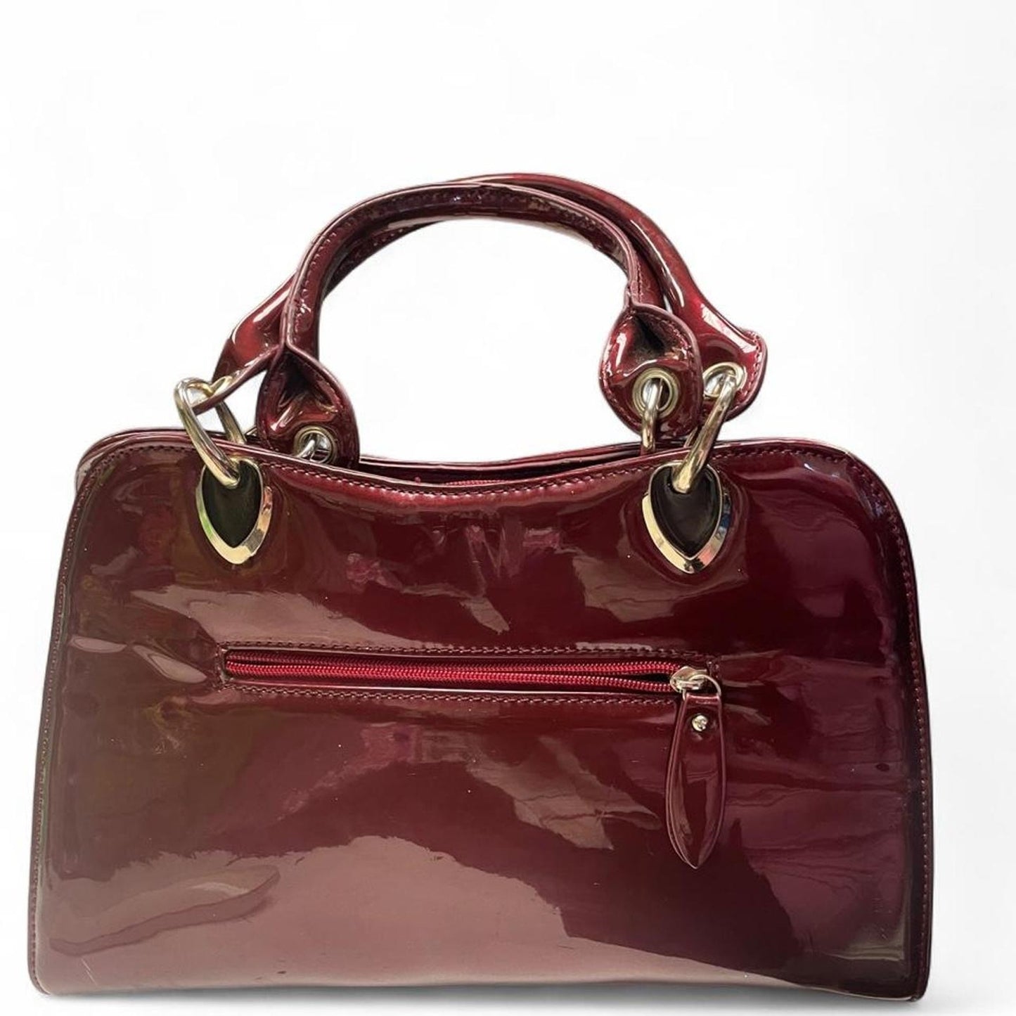 Burgundy patent leather bow handbag