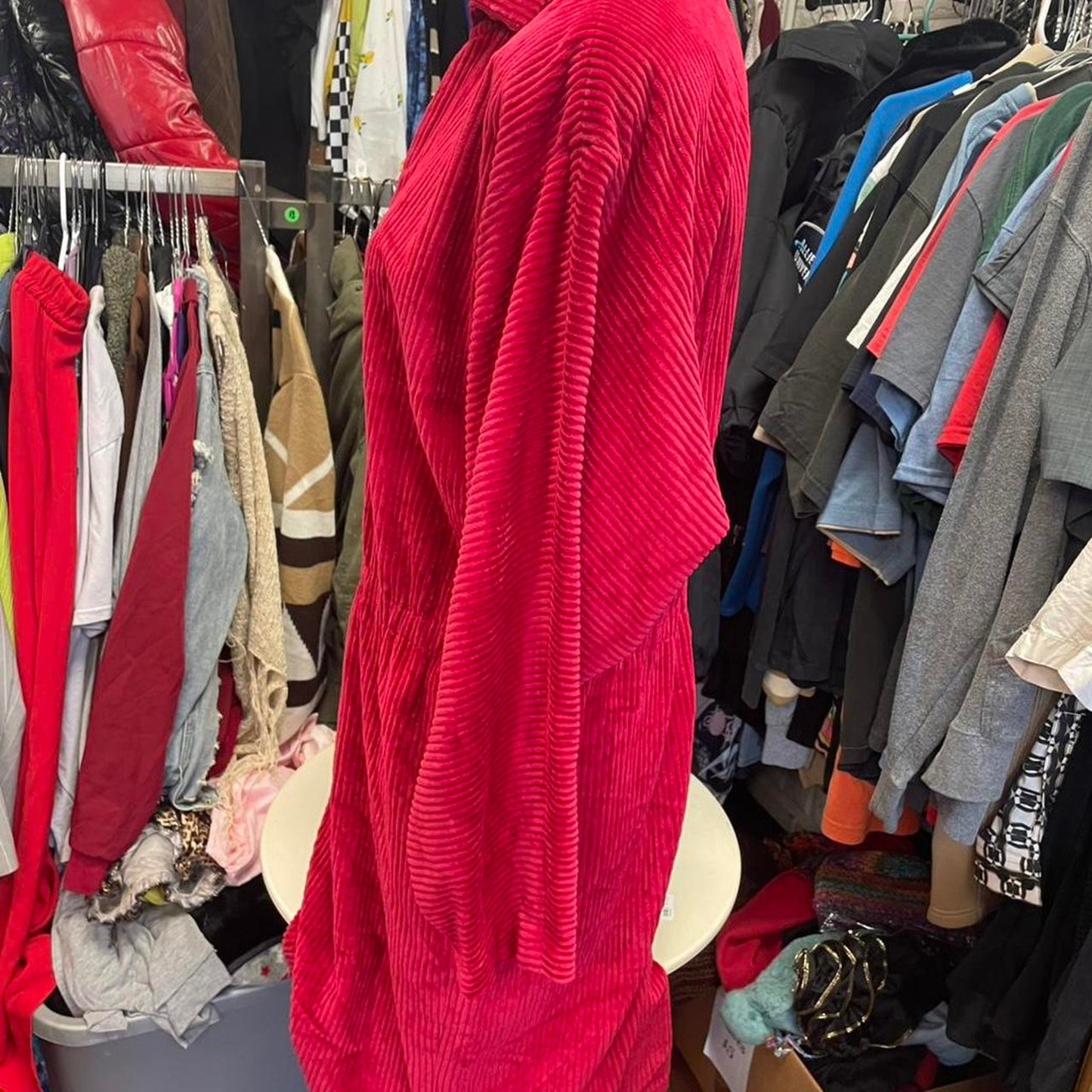 Red corduroy dress with pockets
