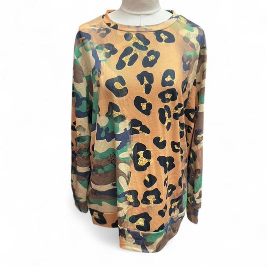 Leopard print mesh long sleeve