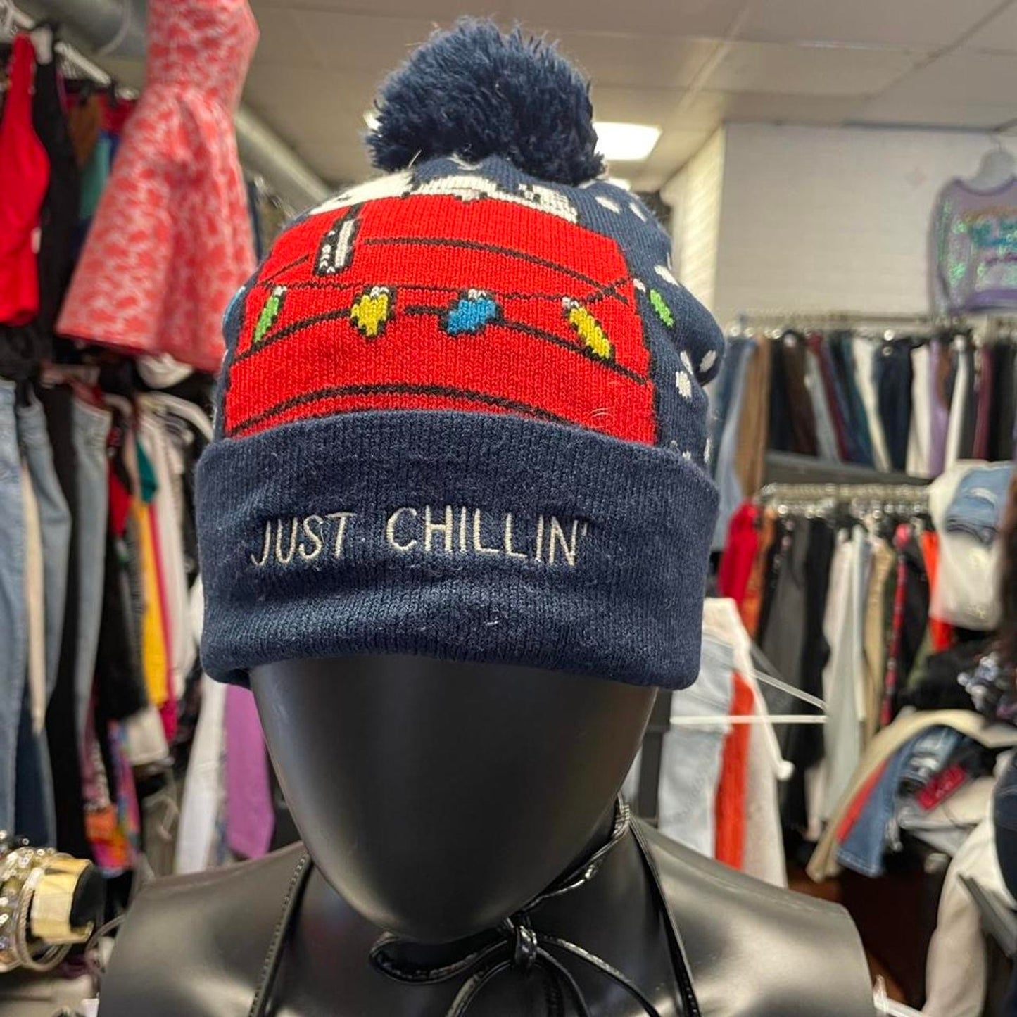 Navy blue and red snoopy hat