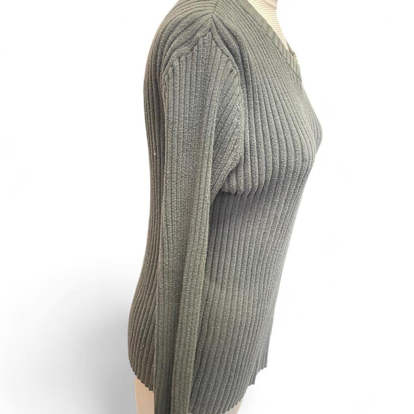 Olive green ribbed knit sweater