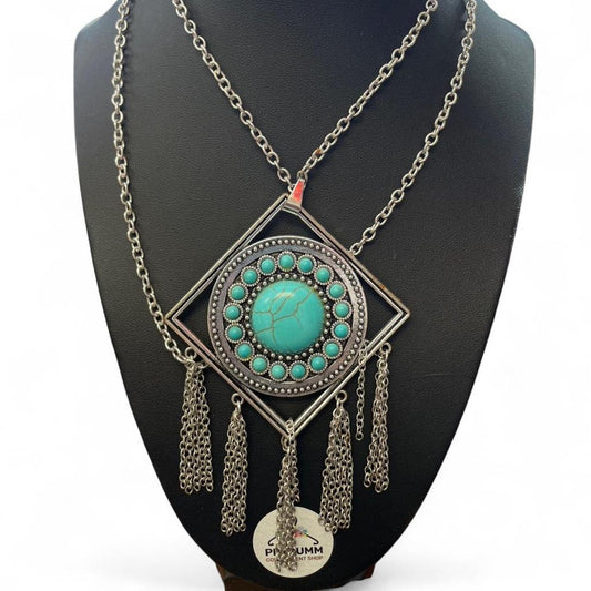 Turquoise and silver statement necklace