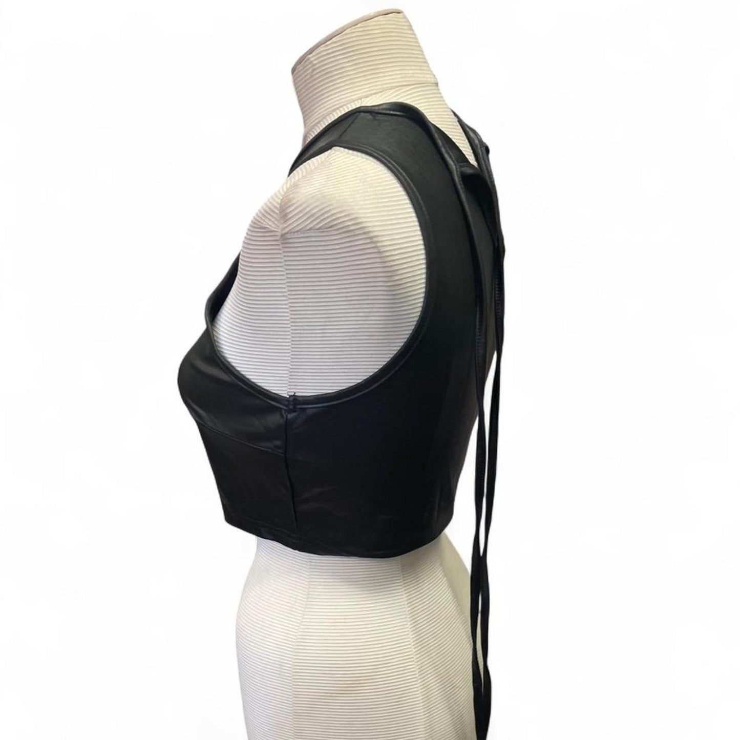 Black leather halter top