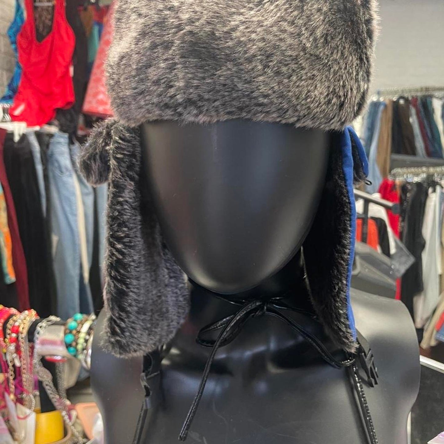 Grey faux fur lined trapper