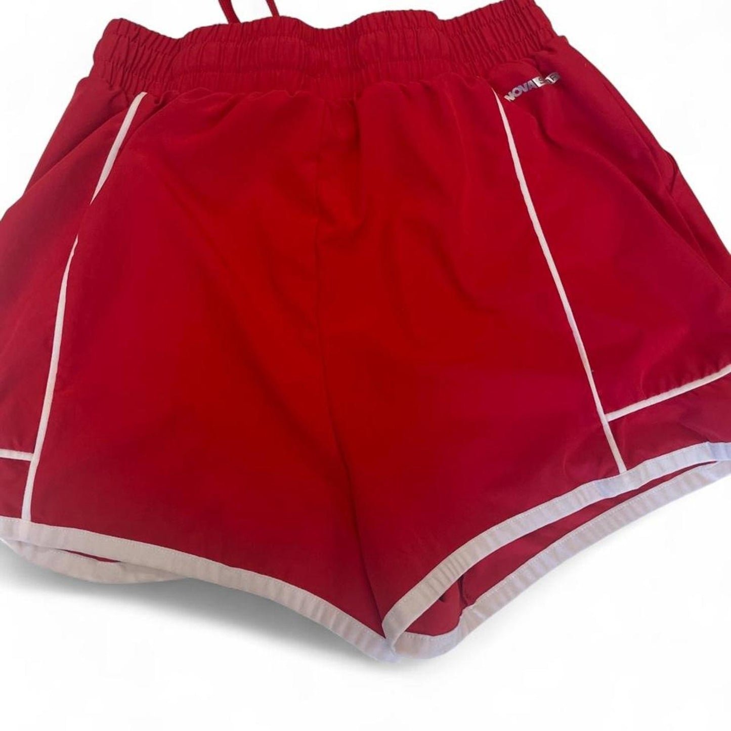 Red shorts with white trim