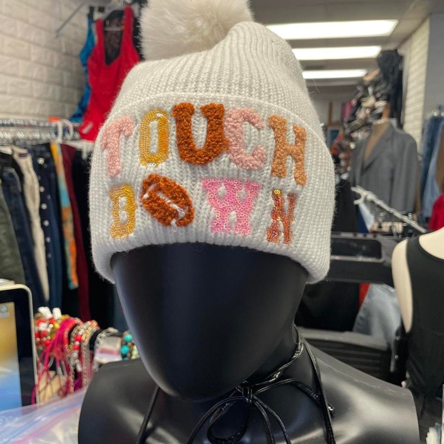 Touchdown multicoloured beanie with pom
