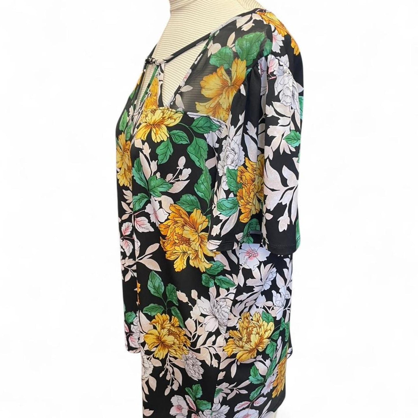 Liz mccoy black floral mesh top