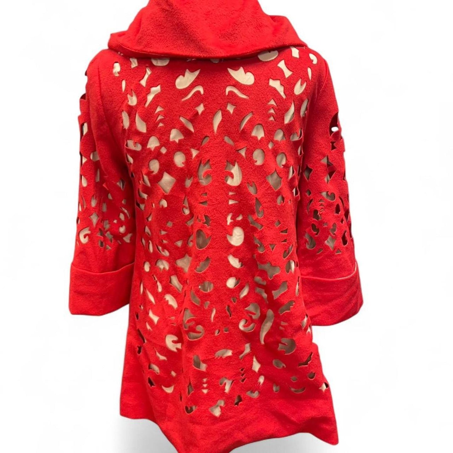 Red faux fur coat