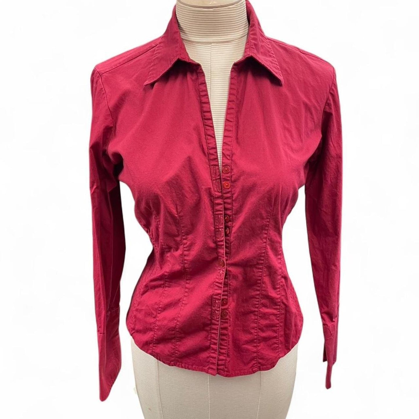 Red button up long sleeve shirt
