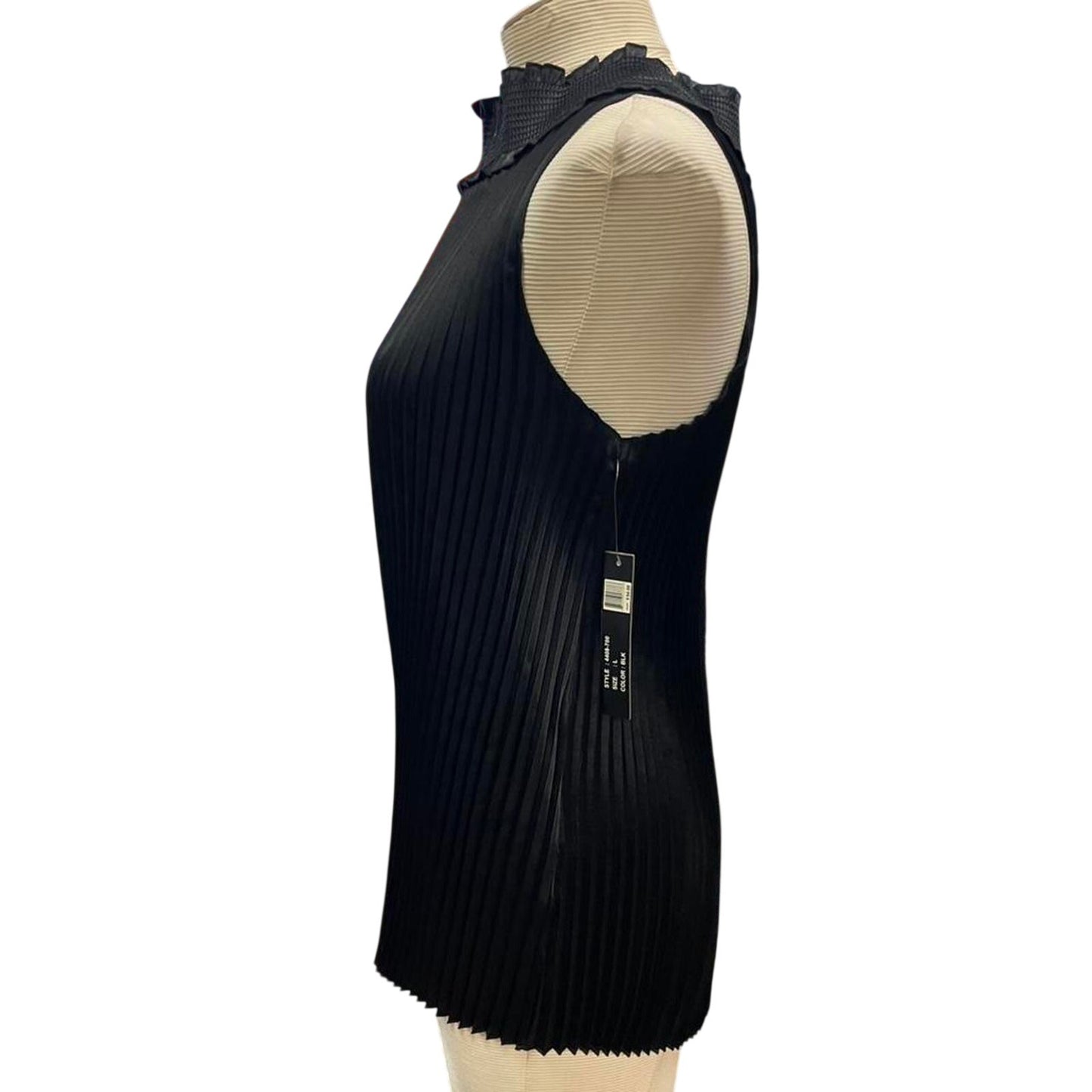 Black pleated mock neck top